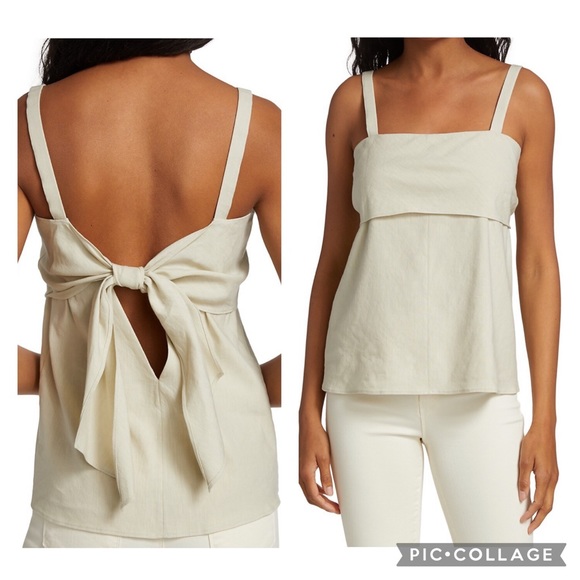 Theory Square-neck Linen Tie-Back Top Size Medium - Picture 1 of 6